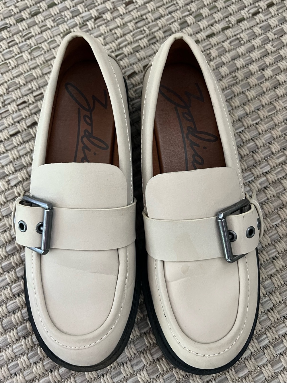 Zodiac Cream Faux Leather Buckle Penny Loafers